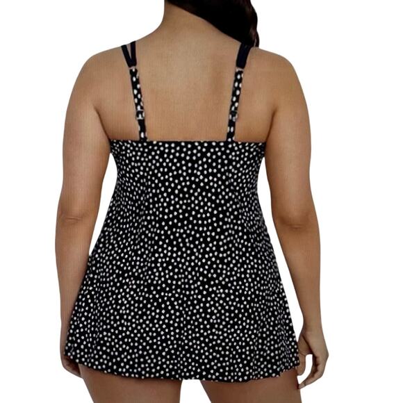 Trimshaper One Piece‎ Swimsuit Polka Dot Black White Skirt Bottom Womens 24W - Picture 4 of 10